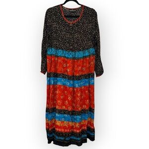 Carole Little Long Sleeve Scoop Neck Floral Dress Lightweight HousedressFall M